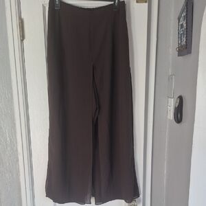 Wide Leg Brown Sheer Overlay Pants